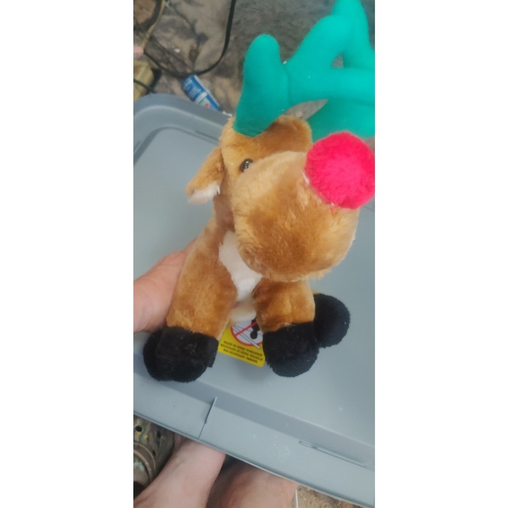 Vintage Red Green Rudolph The Red Nosed Reindeer Christmas Plush Antlers 14”